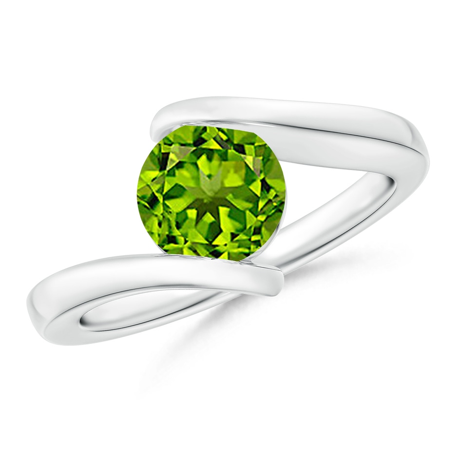 7mm AAAA Bar-Set Solitaire Round Peridot Bypass Ring in P950 Platinum 