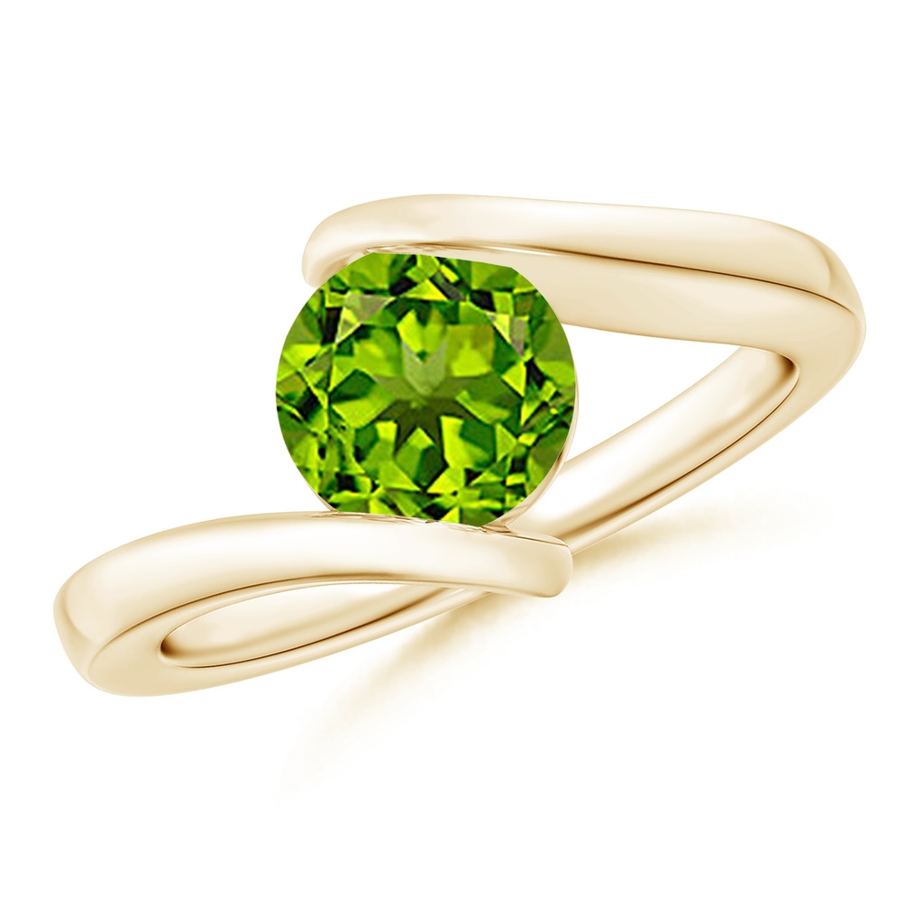 7mm AAAA Bar-Set Solitaire Round Peridot Bypass Ring in Yellow Gold