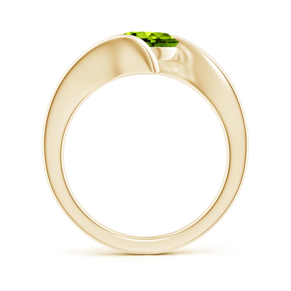 7mm AAAA Bar-Set Solitaire Round Peridot Bypass Ring in Yellow Gold side 199