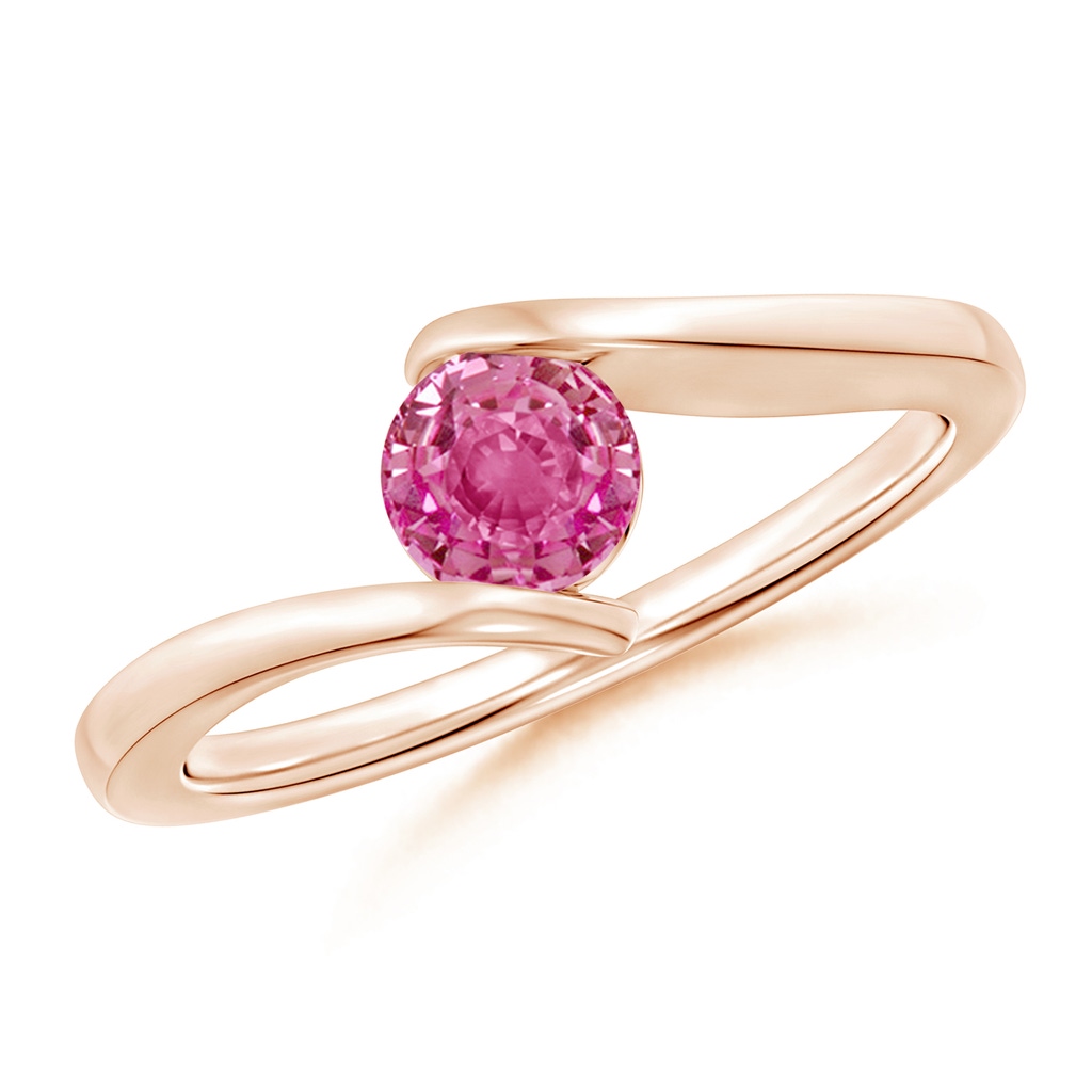 5mm AAA Bar-Set Solitaire Round Pink Sapphire Bypass Ring in Rose Gold