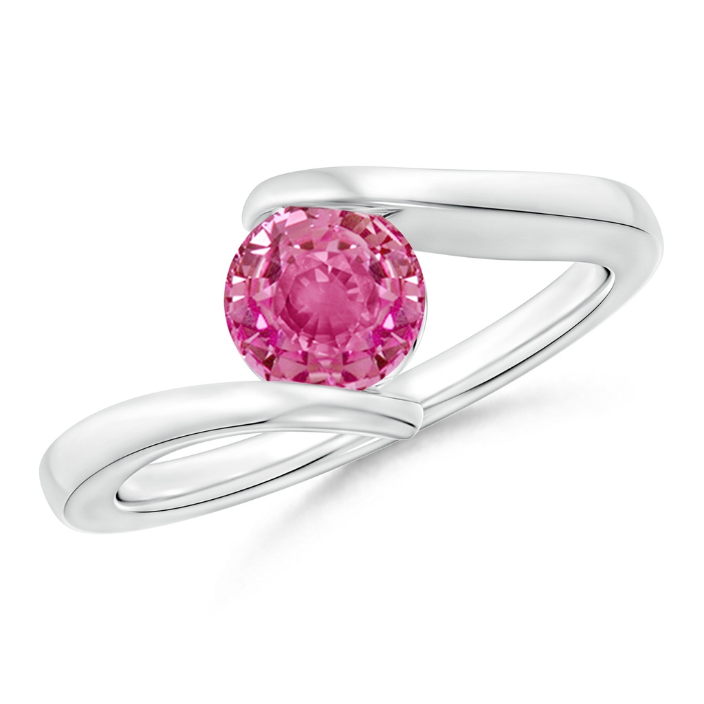 6mm AAA Bar-Set Solitaire Round Pink Sapphire Bypass Ring in White Gold
