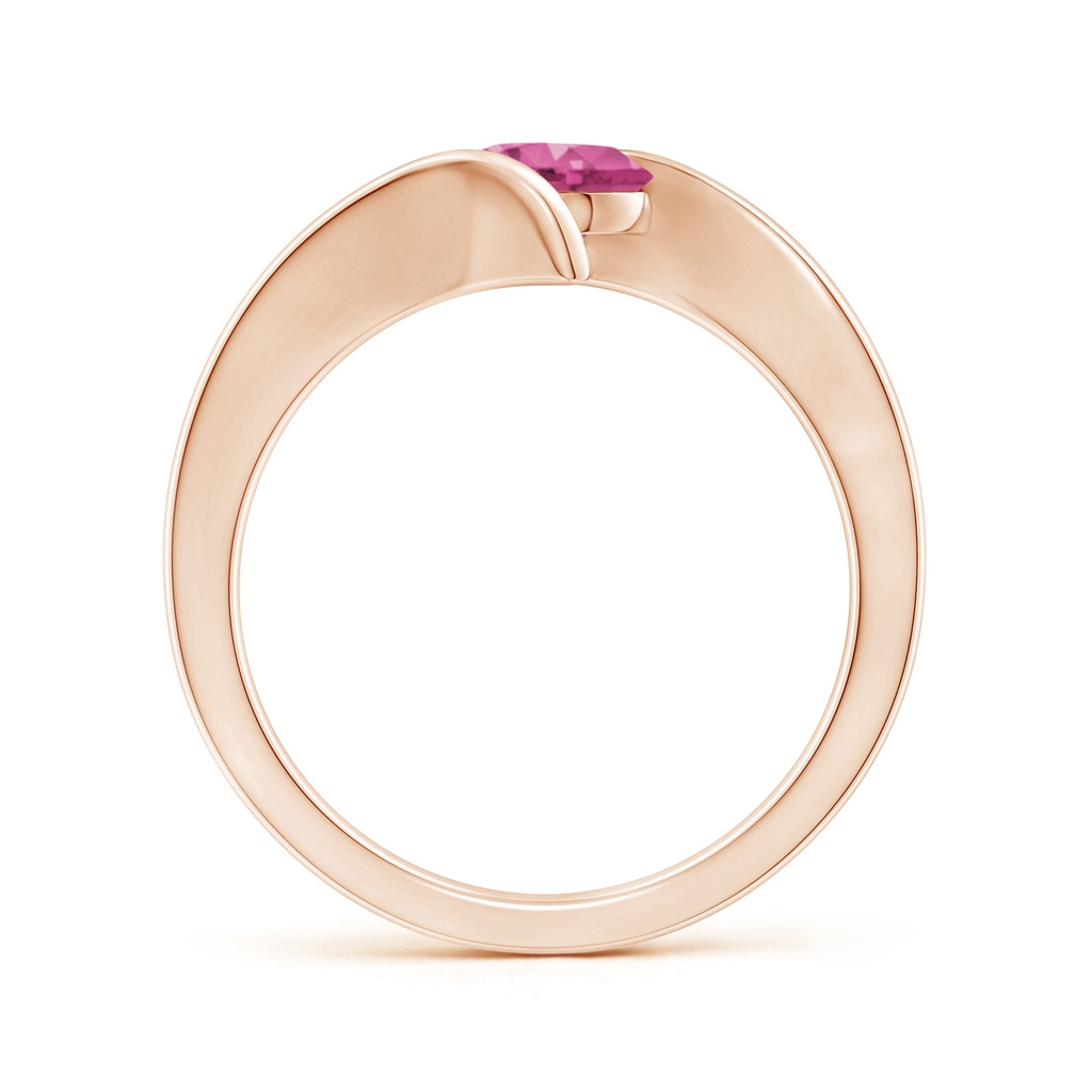 6mm AAAA Bar-Set Solitaire Round Pink Sapphire Bypass Ring in Rose Gold Side-1