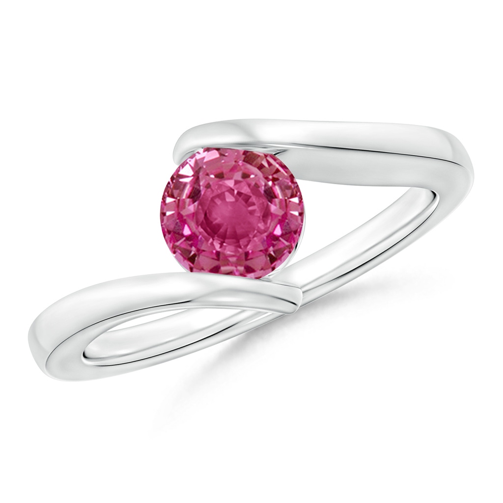 6mm AAAA Bar-Set Solitaire Round Pink Sapphire Bypass Ring in S999 Silver