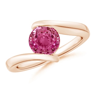 7mm AAAA Bar-Set Solitaire Round Pink Sapphire Bypass Ring in Rose Gold