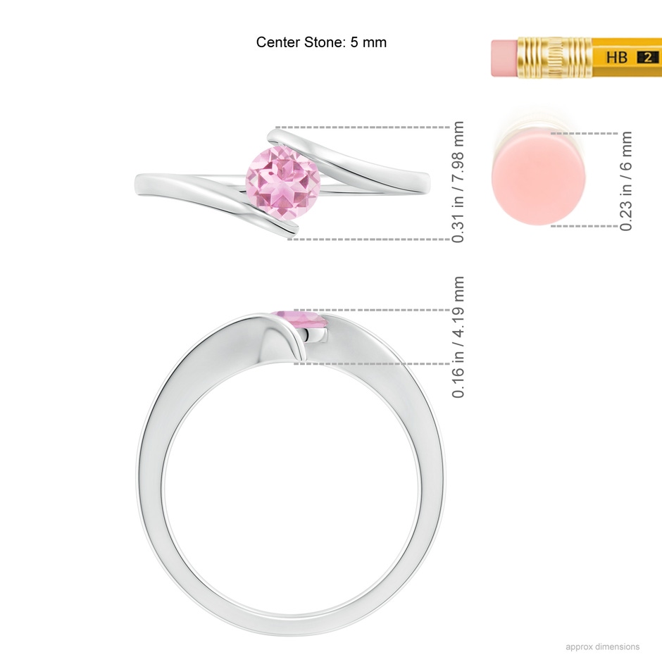 5mm A Bar-Set Solitaire Round Pink Tourmaline Bypass Ring in White Gold ruler