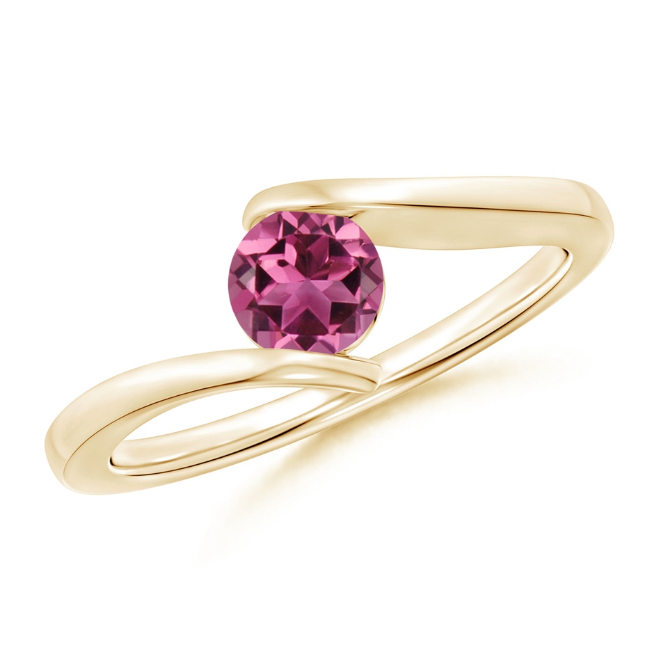 5mm AAAA Bar-Set Solitaire Round Pink Tourmaline Bypass Ring in Yellow Gold 