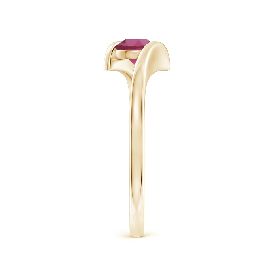 5mm AAAA Bar-Set Solitaire Round Pink Tourmaline Bypass Ring in Yellow Gold side-2