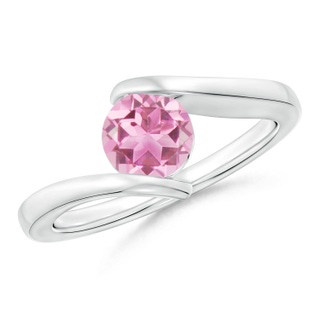6mm AA Bar-Set Solitaire Round Pink Tourmaline Bypass Ring in S999 Silver