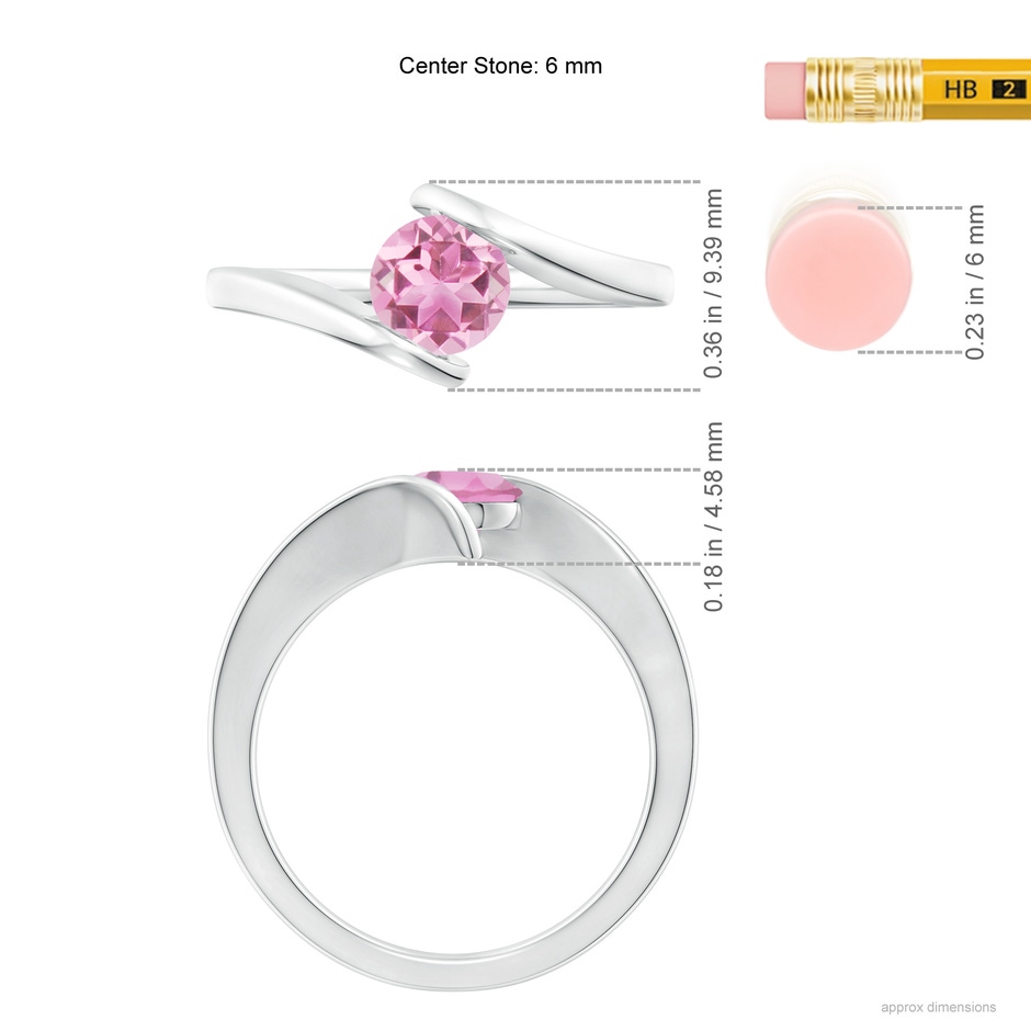 6mm AA Bar-Set Solitaire Round Pink Tourmaline Bypass Ring in White Gold ruler