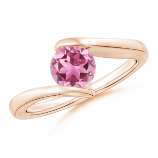 6mm AAA Bar-Set Solitaire Round Pink Tourmaline Bypass Ring in Rose Gold