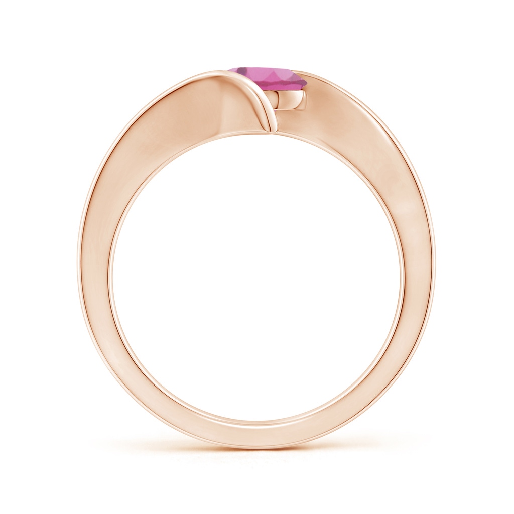 6mm AAA Bar-Set Solitaire Round Pink Tourmaline Bypass Ring in Rose Gold Side-1