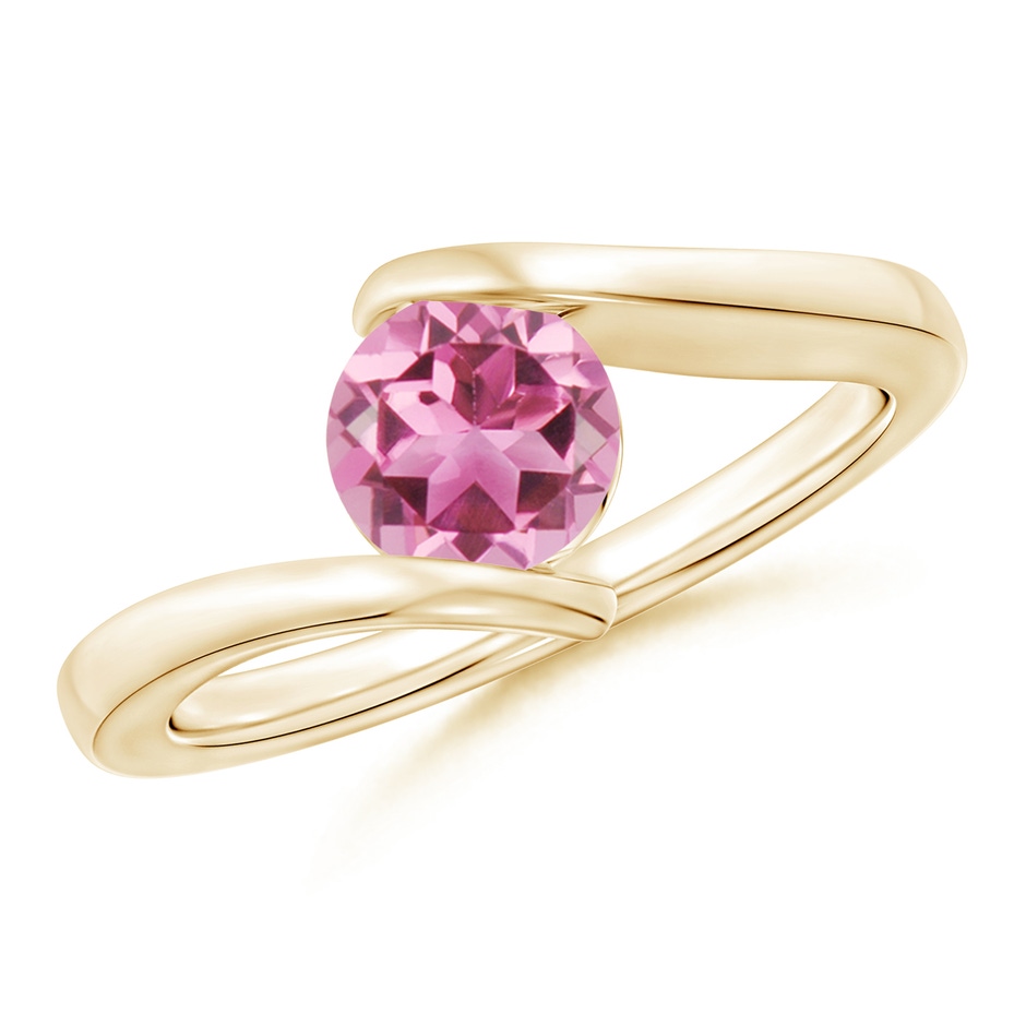6mm AAA Bar-Set Solitaire Round Pink Tourmaline Bypass Ring in Yellow Gold 