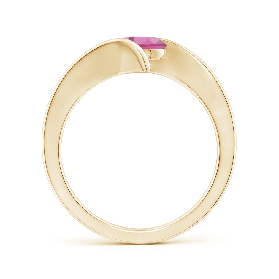 6mm AAA Bar-Set Solitaire Round Pink Tourmaline Bypass Ring in Yellow Gold side-1