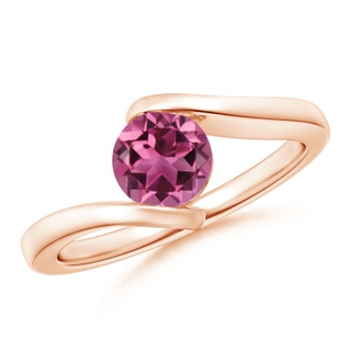 6mm AAAA Bar-Set Solitaire Round Pink Tourmaline Bypass Ring in 10K Rose Gold