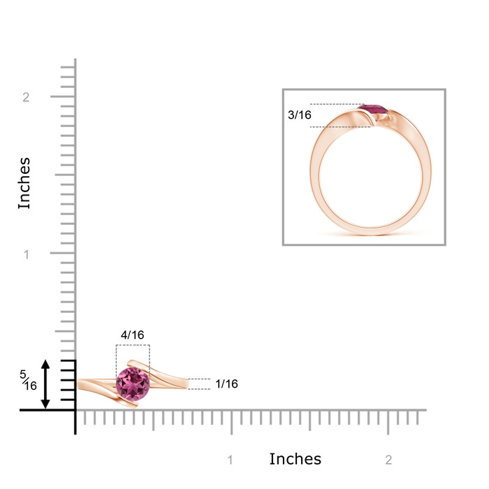 6mm AAAA Bar-Set Solitaire Round Pink Tourmaline Bypass Ring in 10K Rose Gold Product Image