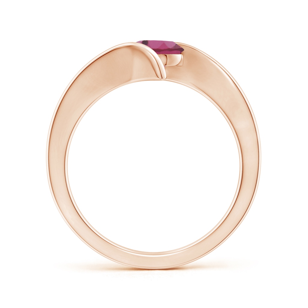 6mm AAAA Bar-Set Solitaire Round Pink Tourmaline Bypass Ring in Rose Gold Side-1