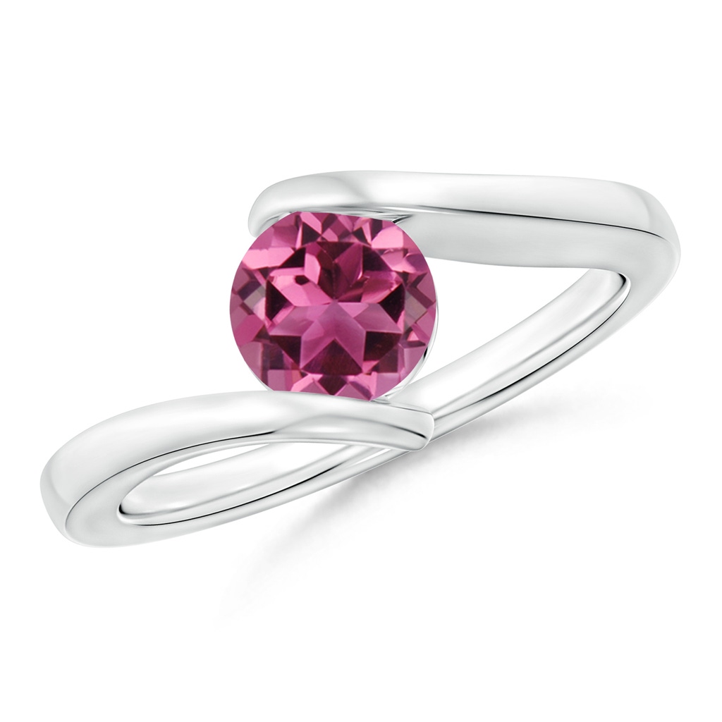 6mm AAAA Bar-Set Solitaire Round Pink Tourmaline Bypass Ring in White Gold