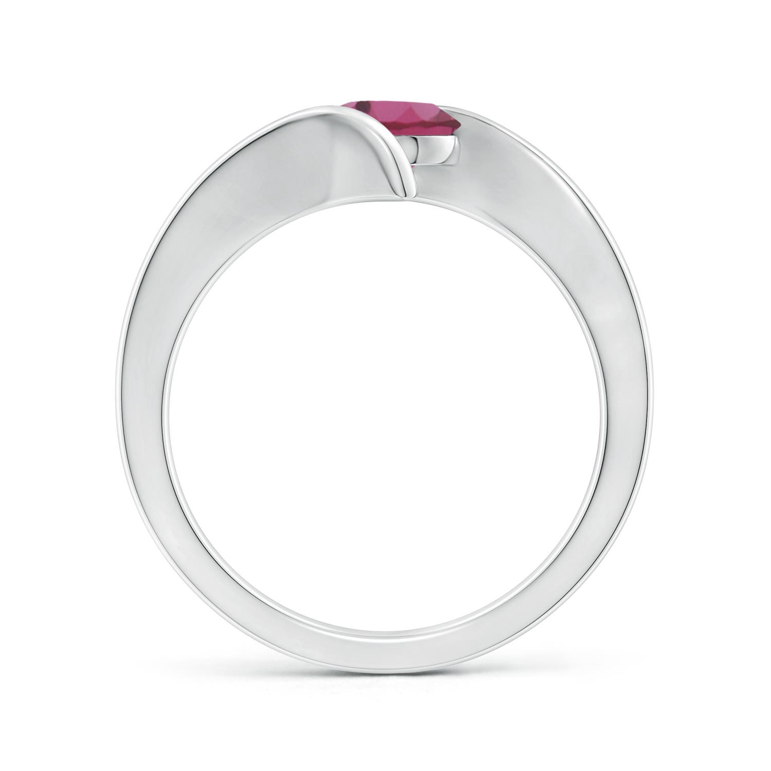 6mm AAAA Bar-Set Solitaire Round Pink Tourmaline Bypass Ring in White Gold - side 2