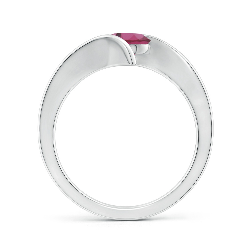 6mm AAAA Bar-Set Solitaire Round Pink Tourmaline Bypass Ring in White Gold - side_1