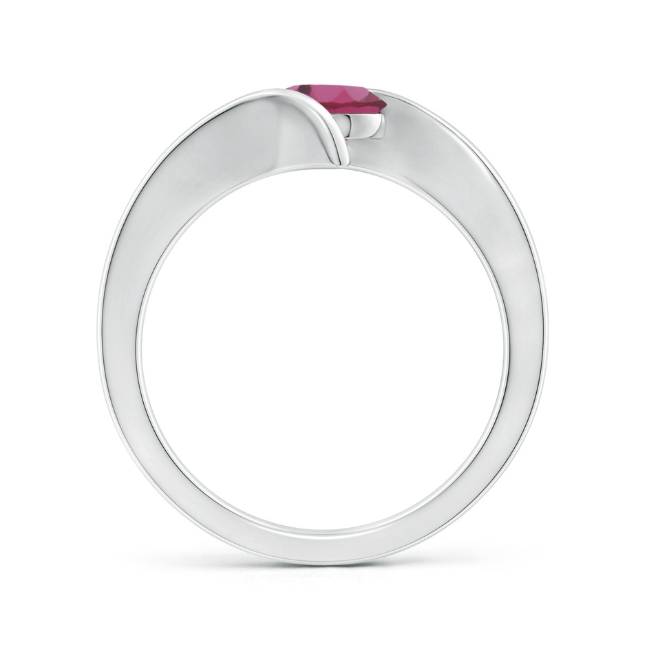 6mm AAAA Bar-Set Solitaire Round Pink Tourmaline Bypass Ring in White Gold side-1