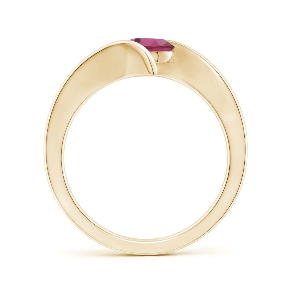 6mm AAAA Bar-Set Solitaire Round Pink Tourmaline Bypass Ring in Yellow Gold - side_1
