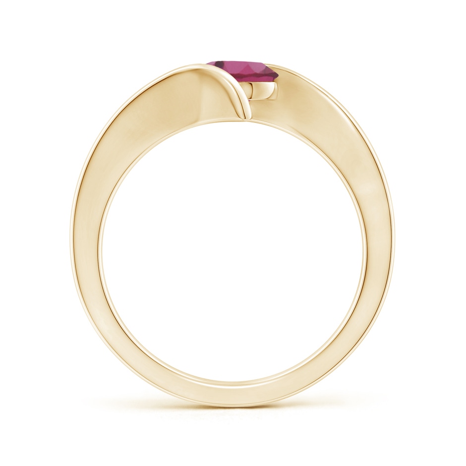 6mm AAAA Bar-Set Solitaire Round Pink Tourmaline Bypass Ring in Yellow Gold side-1