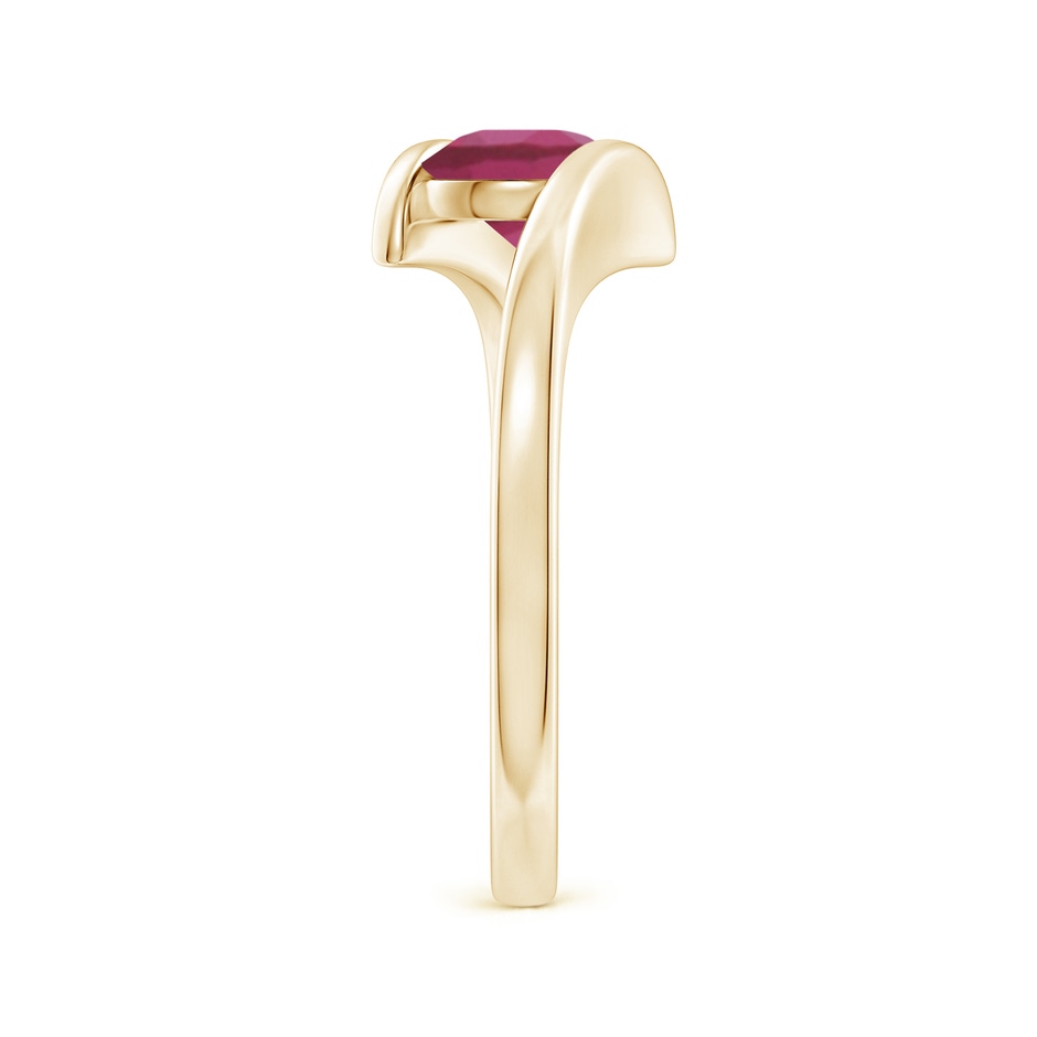 6mm AAAA Bar-Set Solitaire Round Pink Tourmaline Bypass Ring in Yellow Gold side-2