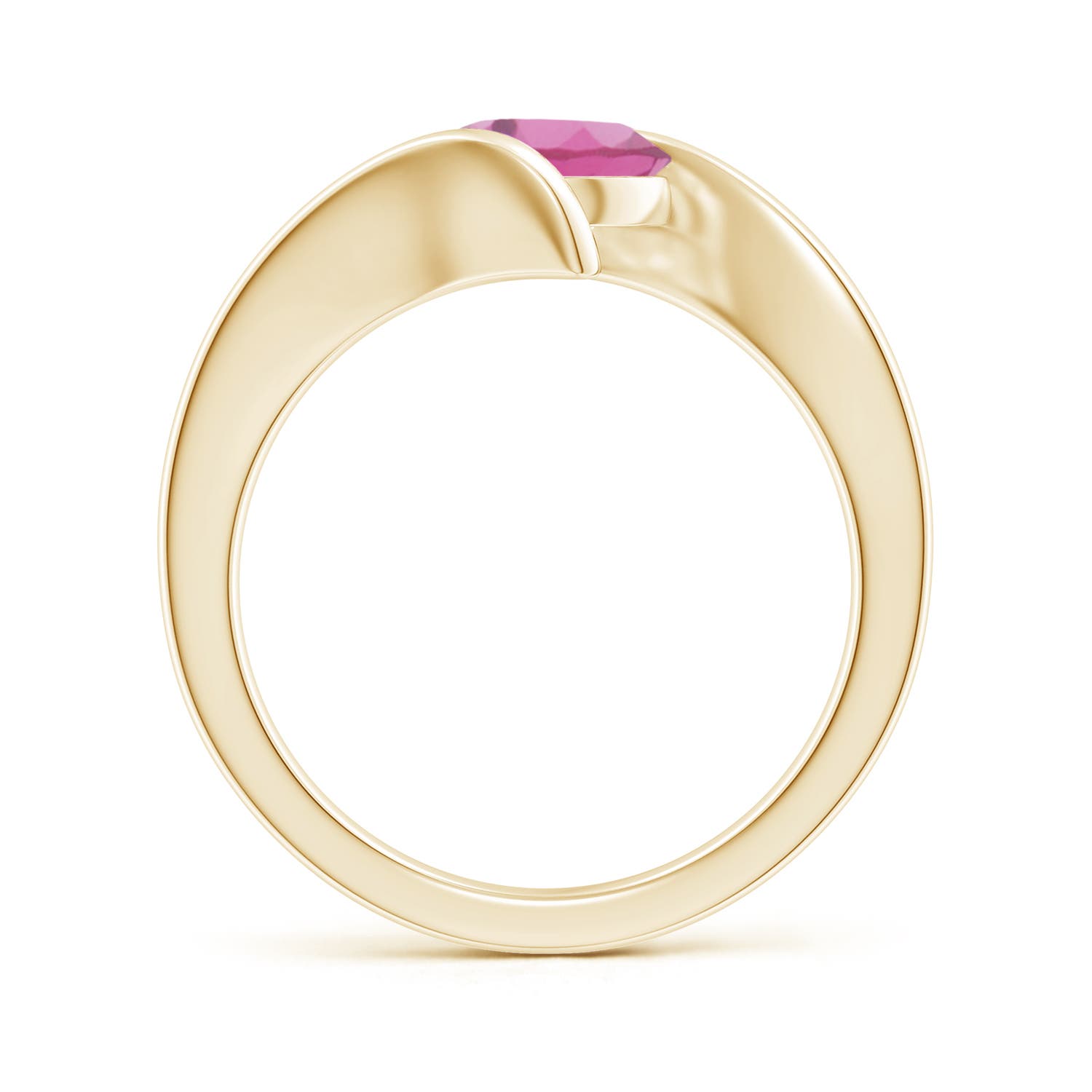 7mm AAA Bar-Set Solitaire Round Pink Tourmaline Bypass Ring in Yellow Gold