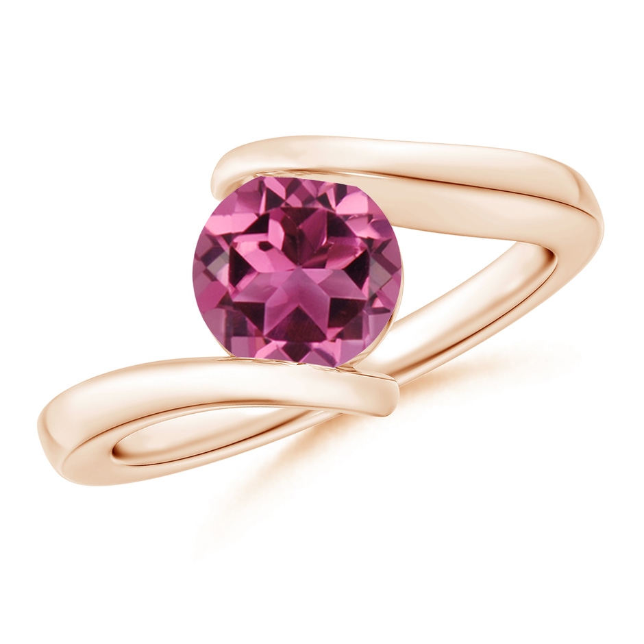 7mm AAAA Bar-Set Solitaire Round Pink Tourmaline Bypass Ring in Rose Gold 