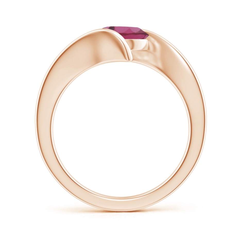 7mm AAAA Bar-Set Solitaire Round Pink Tourmaline Bypass Ring in Rose Gold side-1