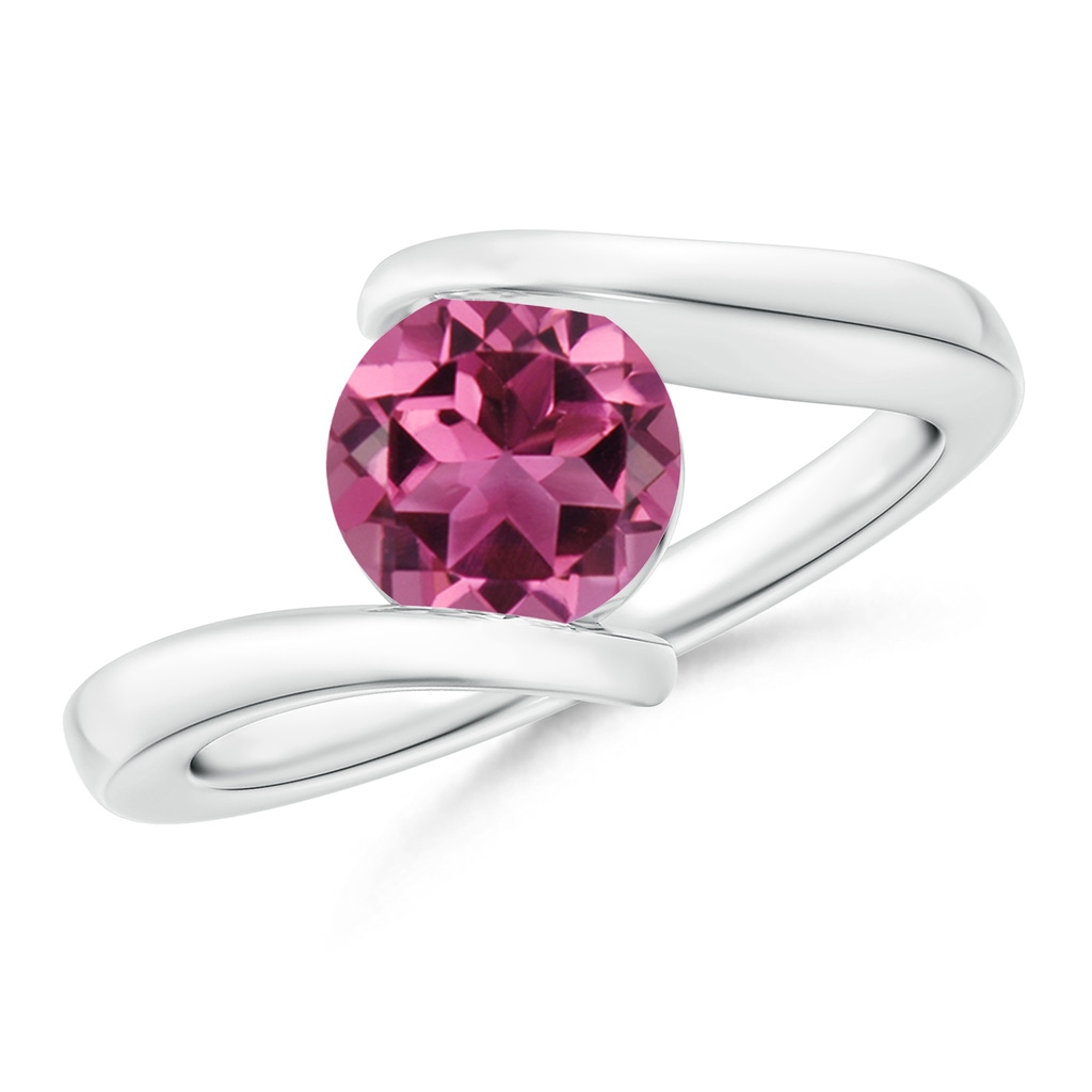 7mm AAAA Bar-Set Solitaire Round Pink Tourmaline Bypass Ring in White Gold