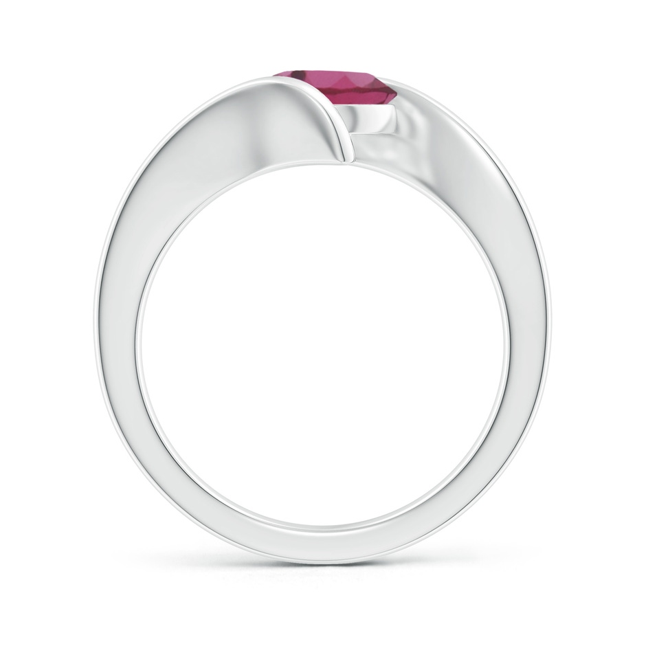 7mm AAAA Bar-Set Solitaire Round Pink Tourmaline Bypass Ring in White Gold side-1