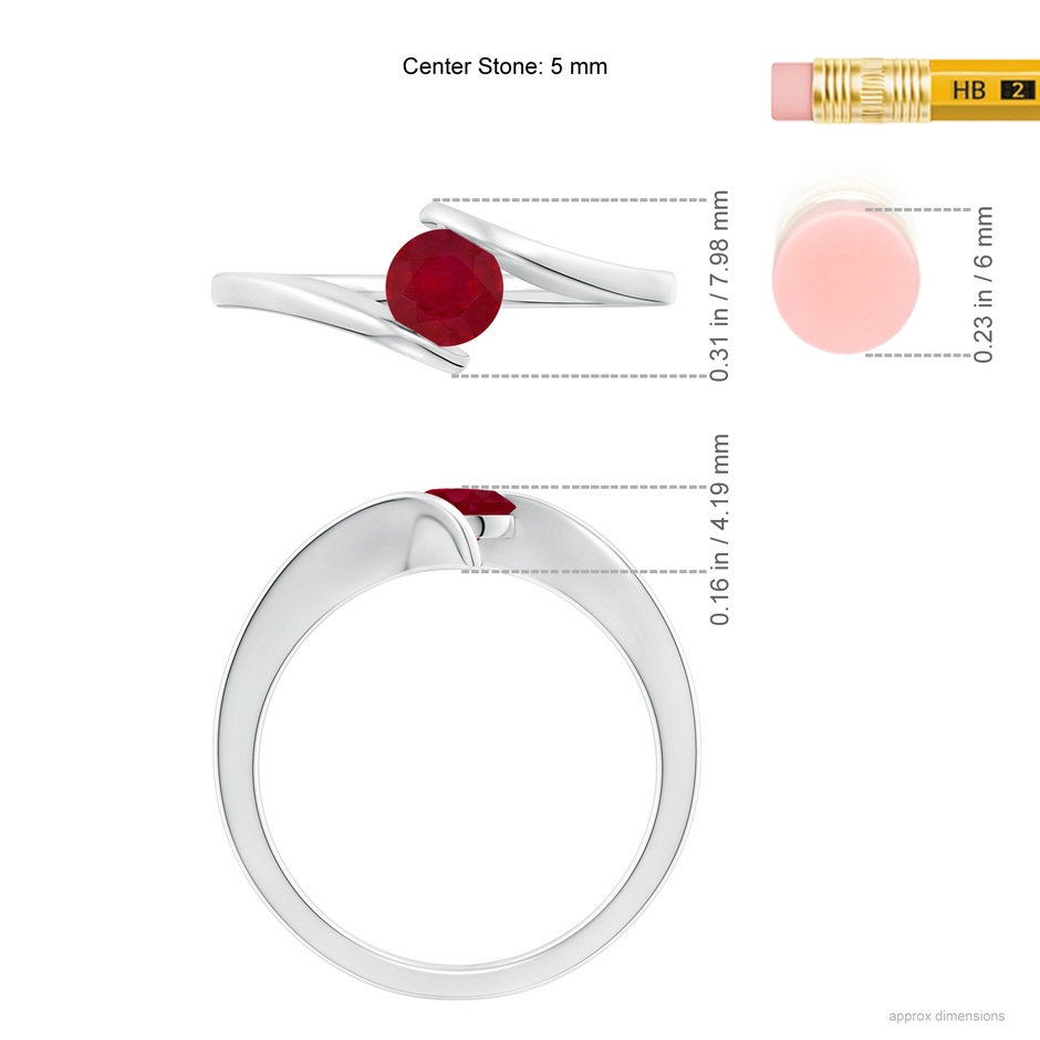 5mm AA Bar-Set Solitaire Round Ruby Bypass Ring in S999 Silver ruler