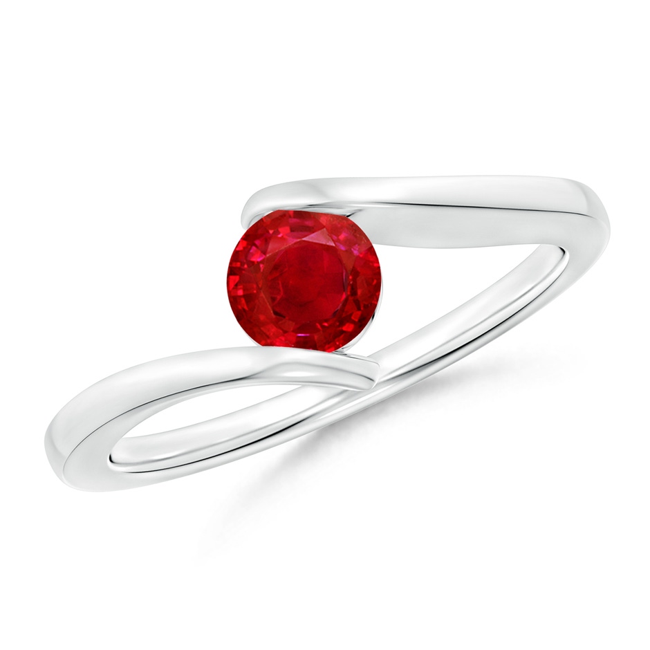 5mm AAA Bar-Set Solitaire Round Ruby Bypass Ring in White Gold 