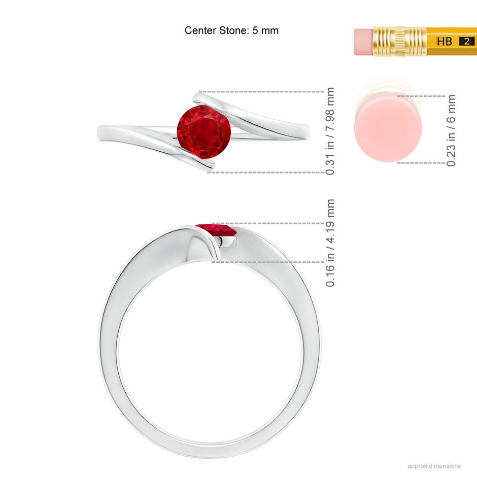 5mm AAA Bar-Set Solitaire Round Ruby Bypass Ring in White Gold ruler