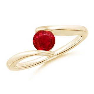 5mm AAA Bar-Set Solitaire Round Ruby Bypass Ring in Yellow Gold