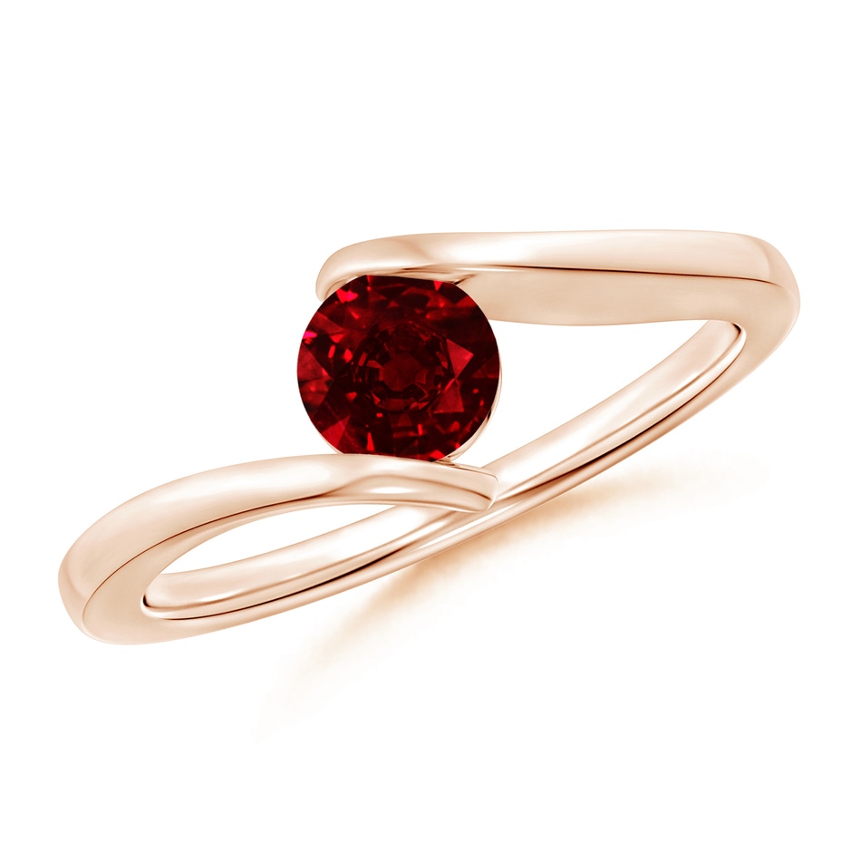 5mm Lab-Grown Bar-Set Solitaire Round Ruby Bypass Ring in Rose Gold 