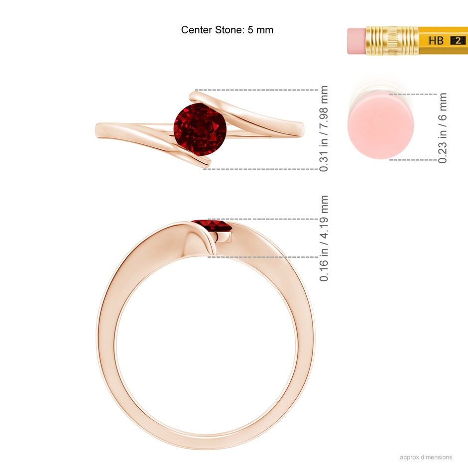 5mm Lab-Grown Bar-Set Solitaire Round Ruby Bypass Ring in Rose Gold ruler