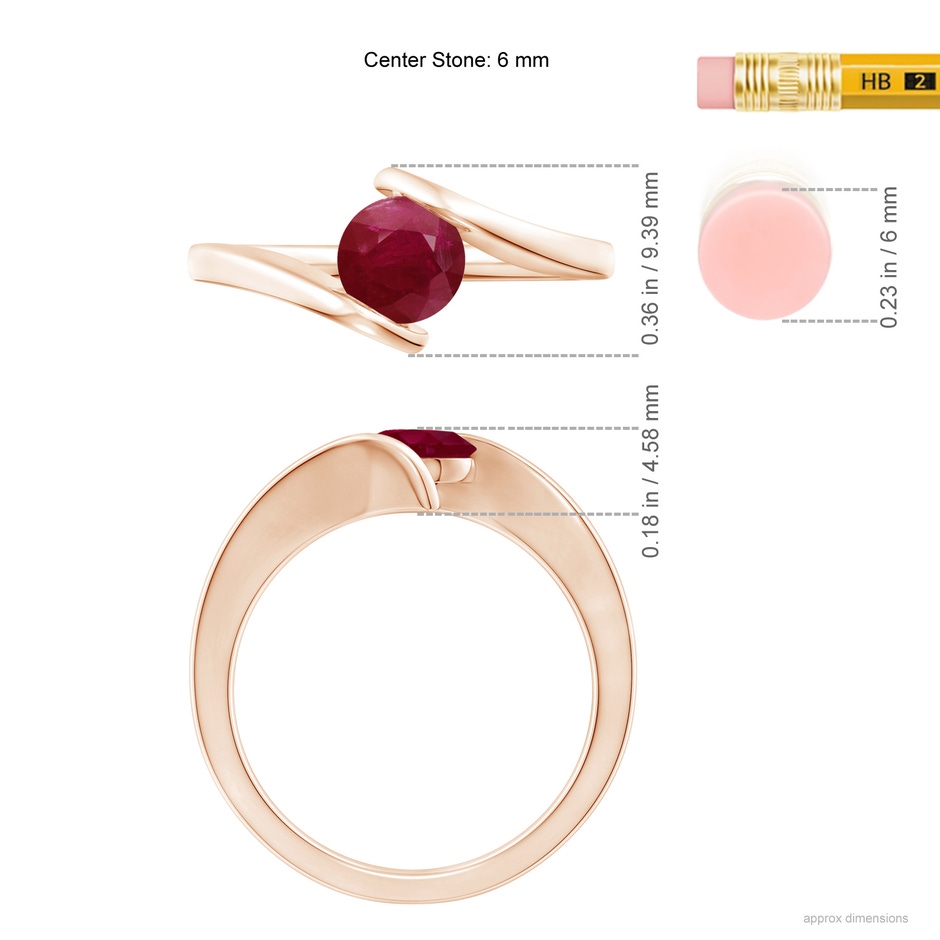 6mm A Bar-Set Solitaire Round Ruby Bypass Ring in Rose Gold ruler