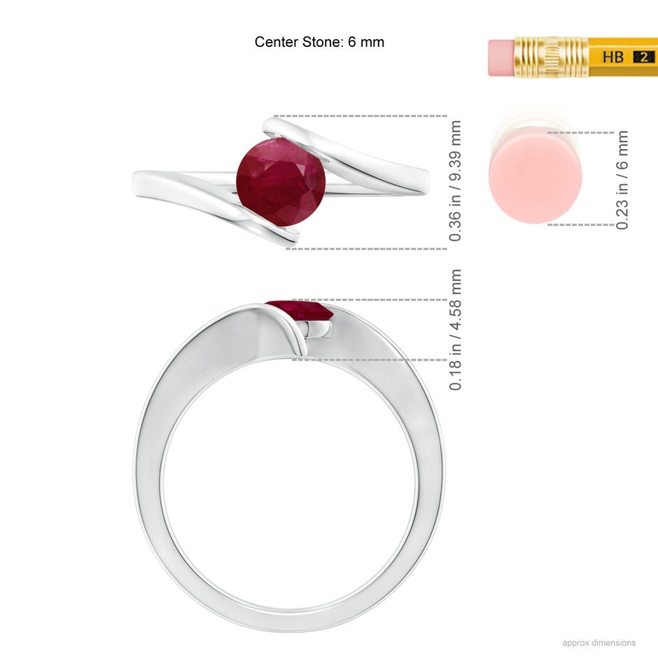 6mm A Bar-Set Solitaire Round Ruby Bypass Ring in White Gold ruler