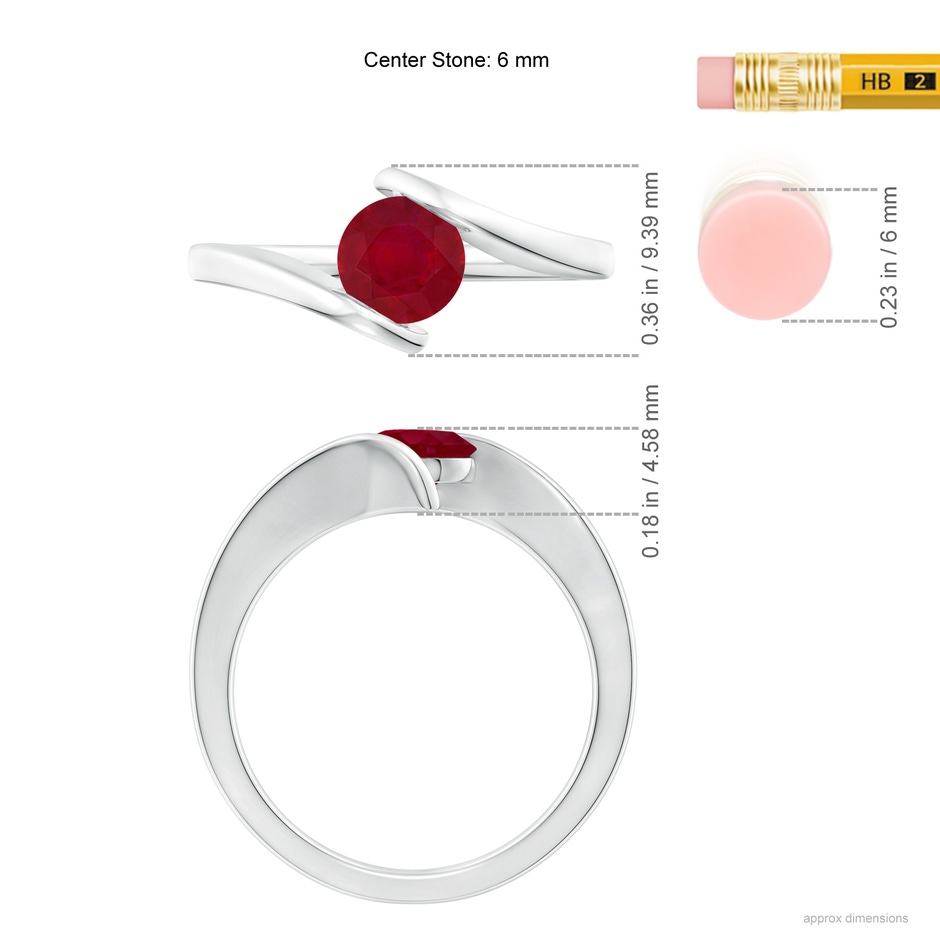 6mm AA Bar-Set Solitaire Round Ruby Bypass Ring in White Gold ruler