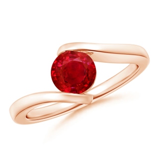 6mm AAA Bar-Set Solitaire Round Ruby Bypass Ring in 9K Rose Gold