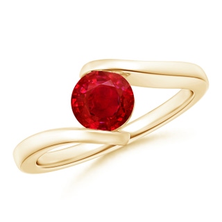 6mm AAA Bar-Set Solitaire Round Ruby Bypass Ring in 9K Yellow Gold