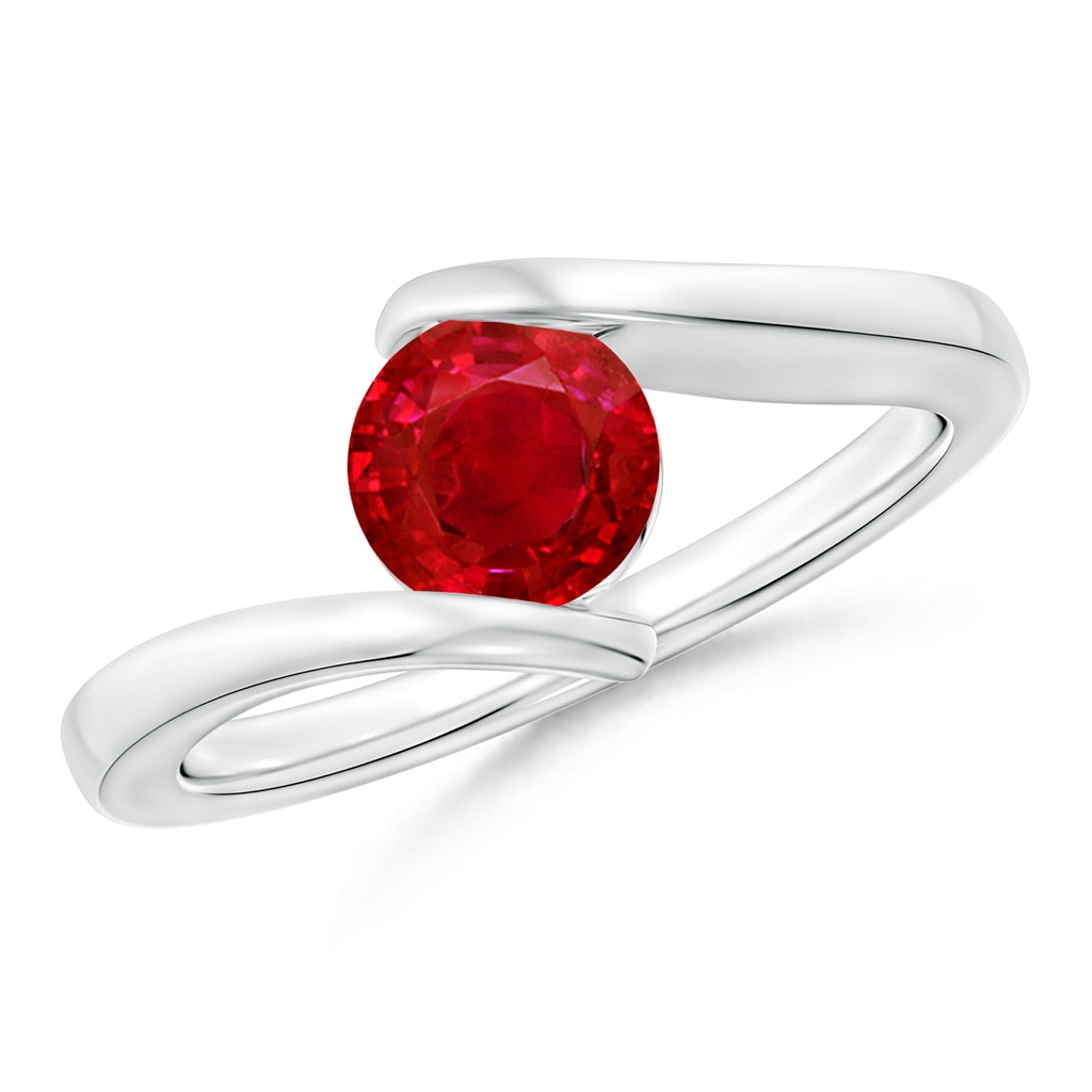 6mm AAA Bar-Set Solitaire Round Ruby Bypass Ring in White Gold