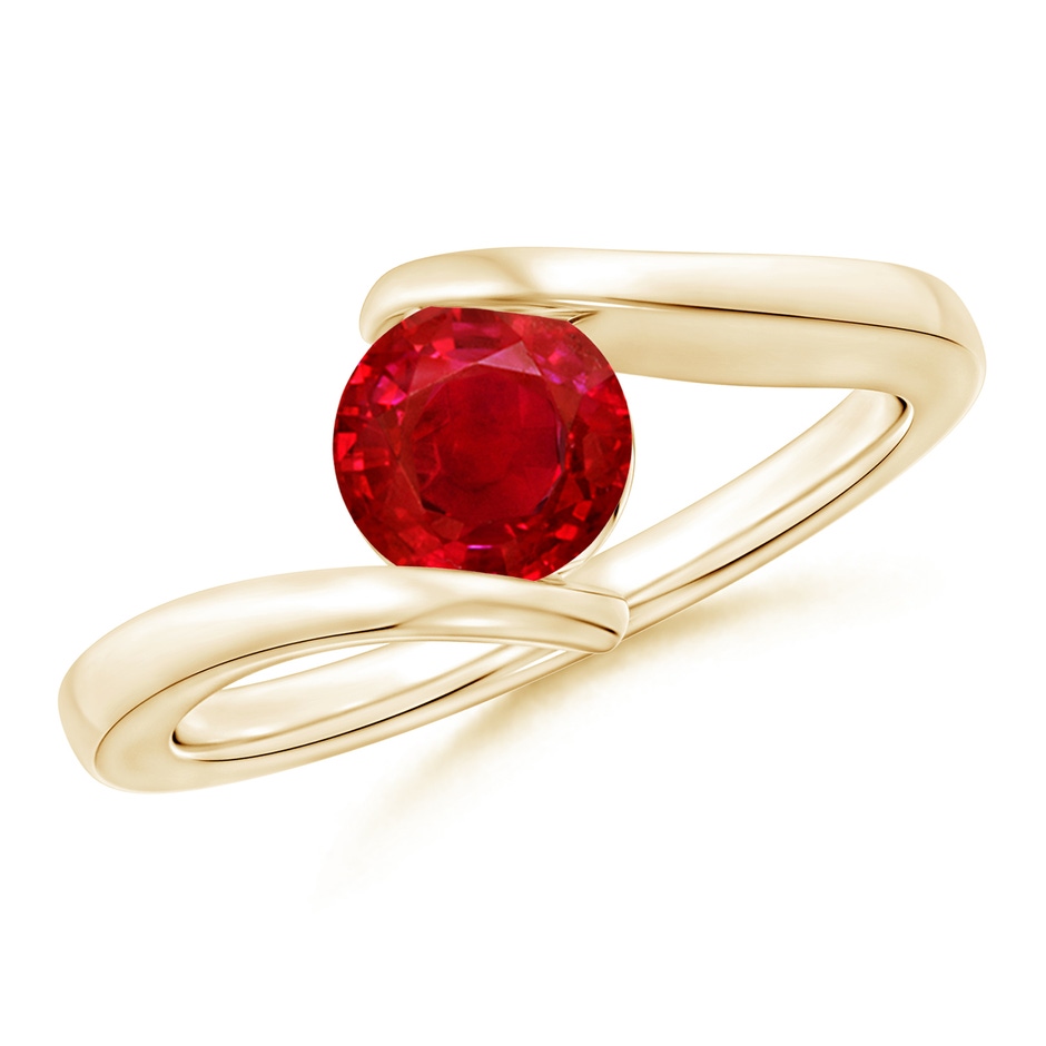 6mm AAA Bar-Set Solitaire Round Ruby Bypass Ring in Yellow Gold 
