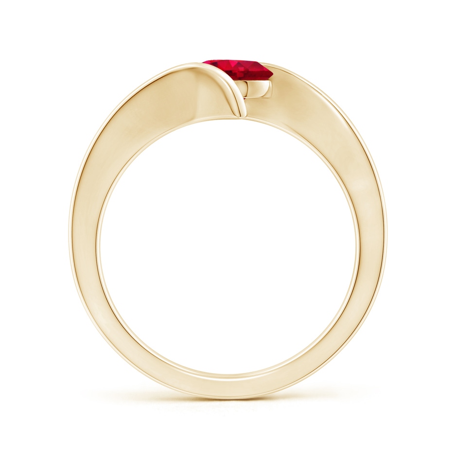 6mm AAA Bar-Set Solitaire Round Ruby Bypass Ring in Yellow Gold side-1
