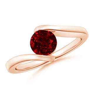 6mm AAAA Bar-Set Solitaire Round Ruby Bypass Ring in 9K Rose Gold