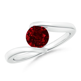 6mm AAAA Bar-Set Solitaire Round Ruby Bypass Ring in 9K White Gold