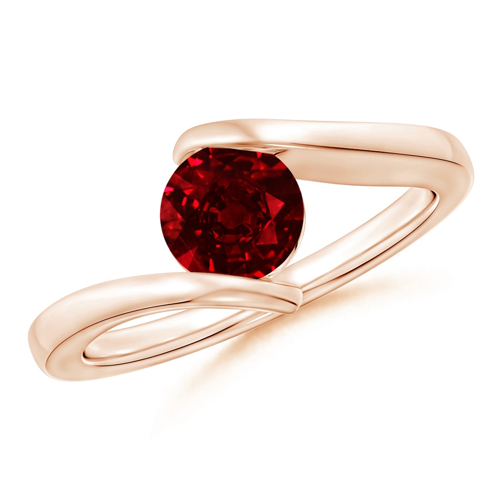 6mm AAAA Bar-Set Solitaire Round Ruby Bypass Ring in Rose Gold 