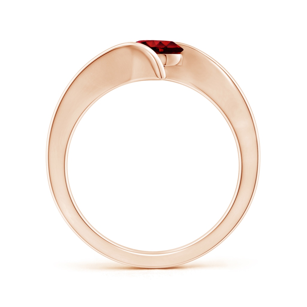 6mm AAAA Bar-Set Solitaire Round Ruby Bypass Ring in Rose Gold Side-1
